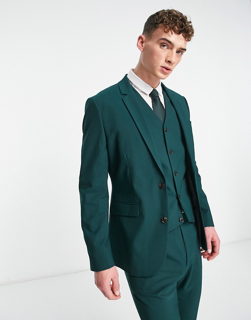 skinny suit jacket in pine green