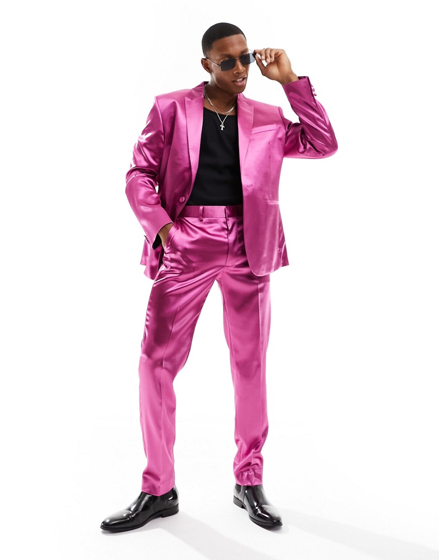 ASOS DESIGN skinny suit jacket in pink satin