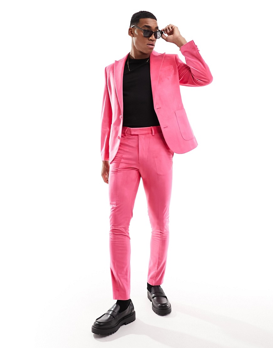 Asos Design Skinny Suit Jacket In Pink Velvet