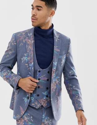 blue floral suit