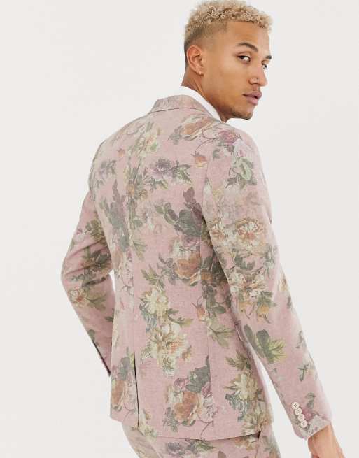 ASOS DESIGN skinny suit jacket in printed pink floral wool mix