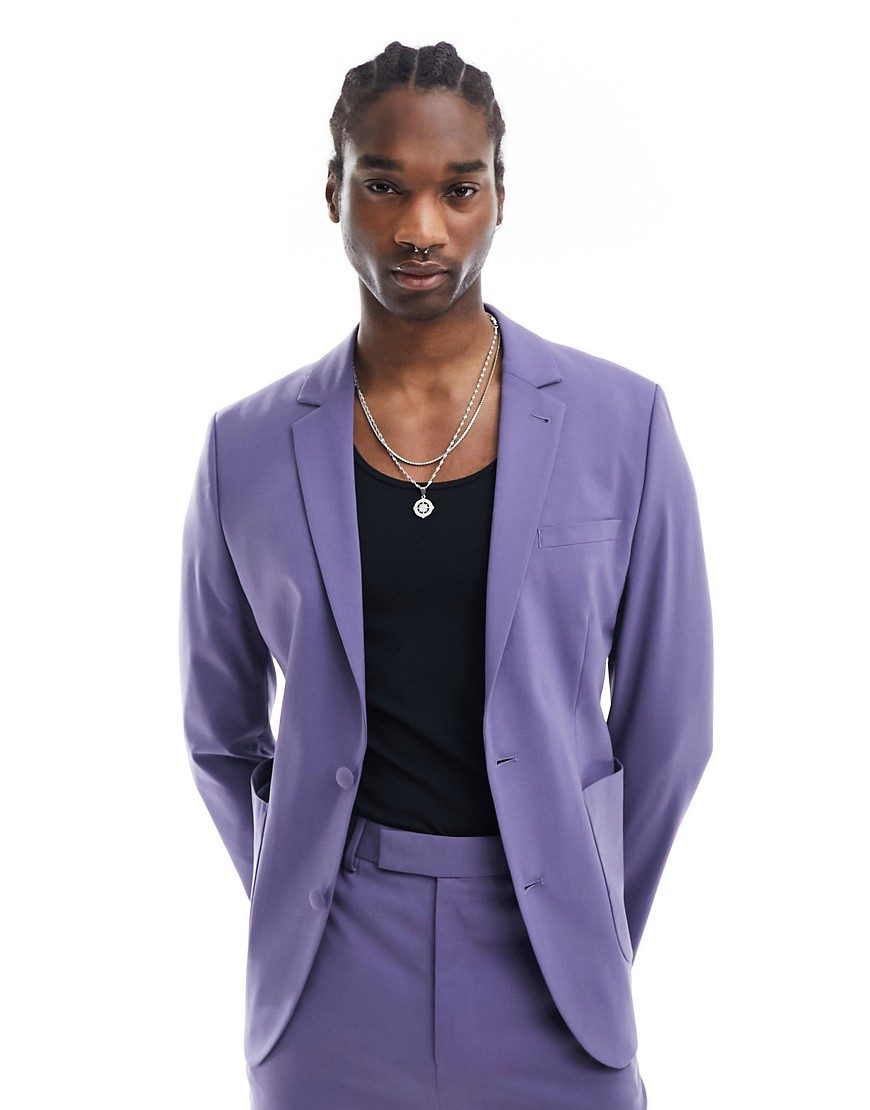 Asos Design Skinny Suit Jacket In Purple-gray