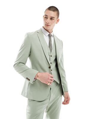Asos Design Skinny Suit Jacket In Sage-green