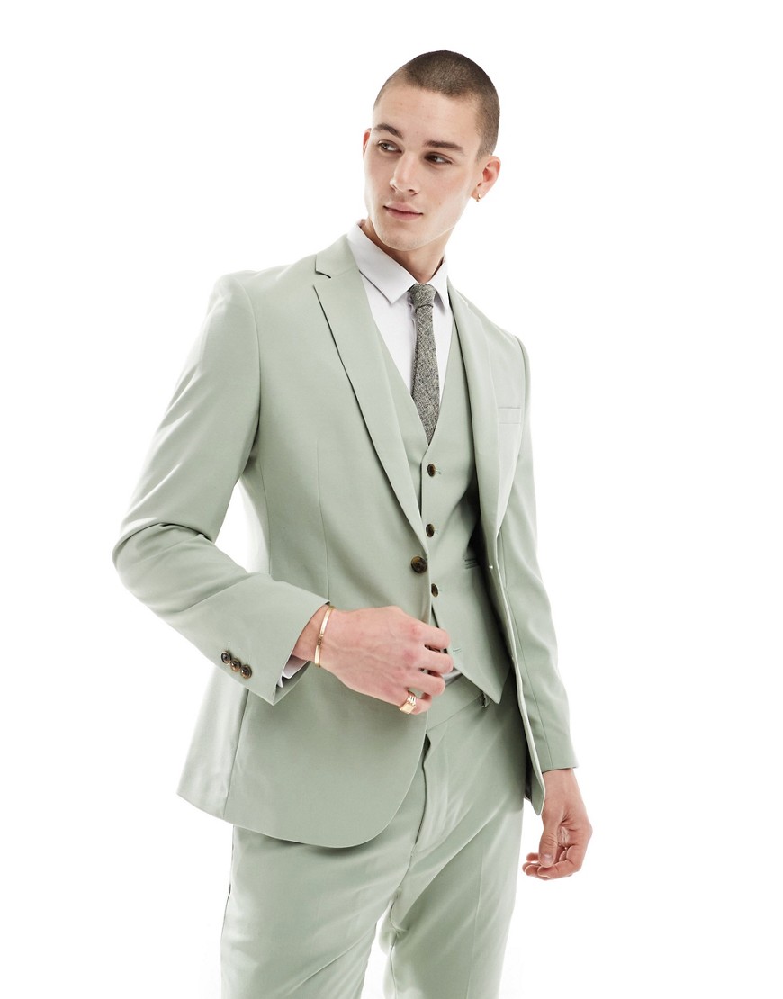 skinny suit jacket in sage-Green