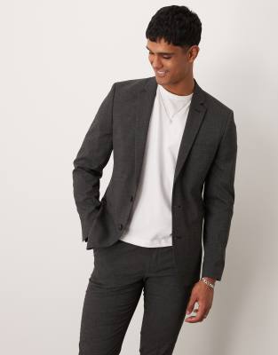 skinny suit jacket in salt and pepper texture-Gray