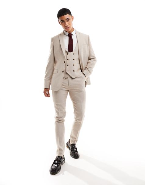ASOS DESIGN skinny suit jacket in stone basketweave - view 1