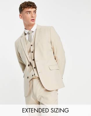 ASOS DESIGN skinny suit jacket in stone-Neutral