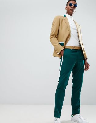 tan and green suit