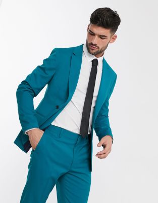 ASOS DESIGN skinny suit jacket in teal | ASOS