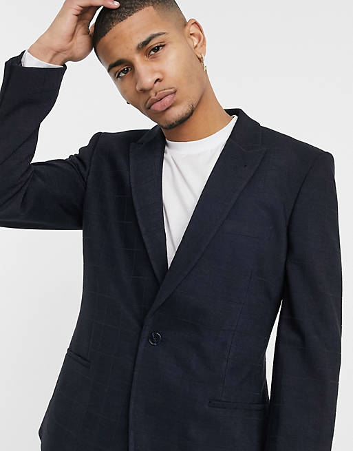 ASOS DESIGN skinny suit jacket in twill windowpane check in navy