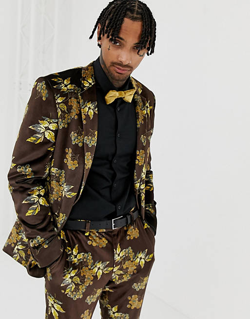 ASOS DESIGN skinny suit jacket in velvet with floral | ASOS