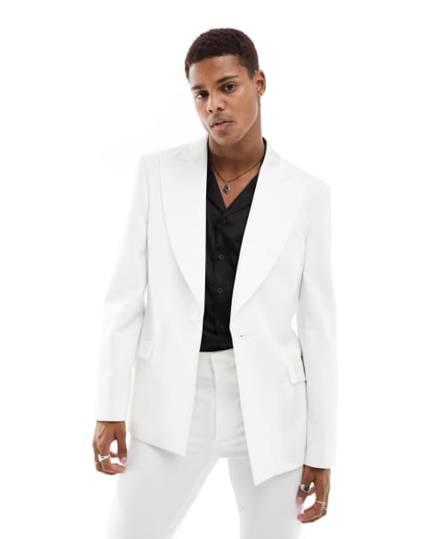 ASOS DESIGN skinny suit jacket with exaggerated satin lapel in white - view 1
