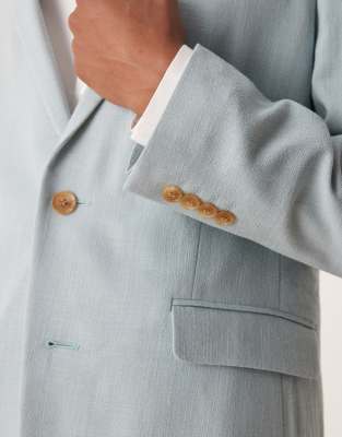 Asos Design Skinny Suit Jacket With Linen In Blue
