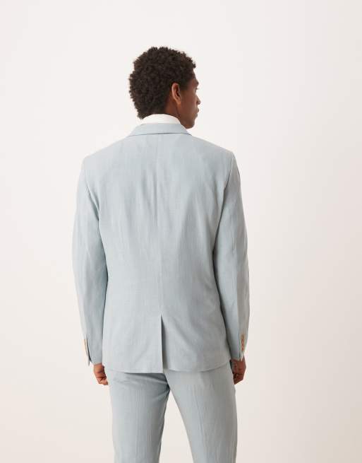 ASOS DESIGN skinny suit jacket with linen in light blue microtexture, 3 of 5