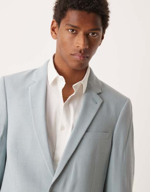 ASOS DESIGN skinny suit jacket with linen in light blue microtexture, 4 of 5