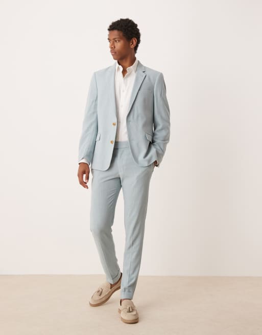 ASOS DESIGN skinny suit jacket with linen in light blue microtexture, 5 of 5