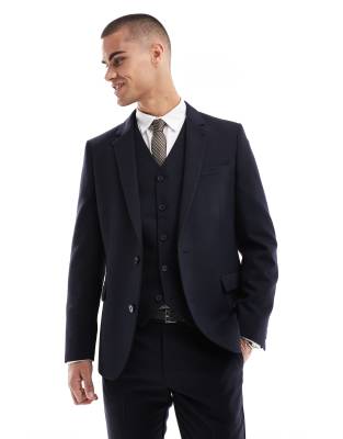 skinny suit jacket with wool in navy