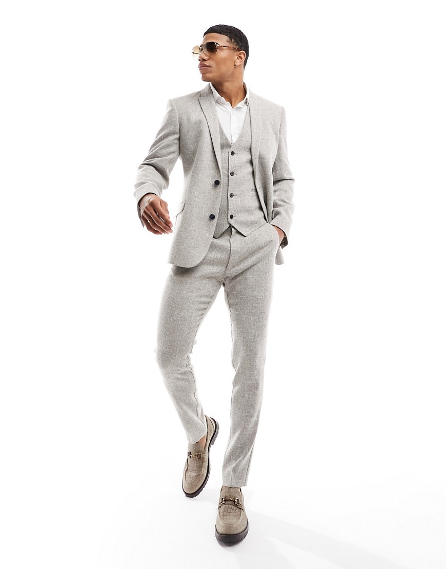 Asos Design Skinny Suit Pants In Beige Microtexture-neutral