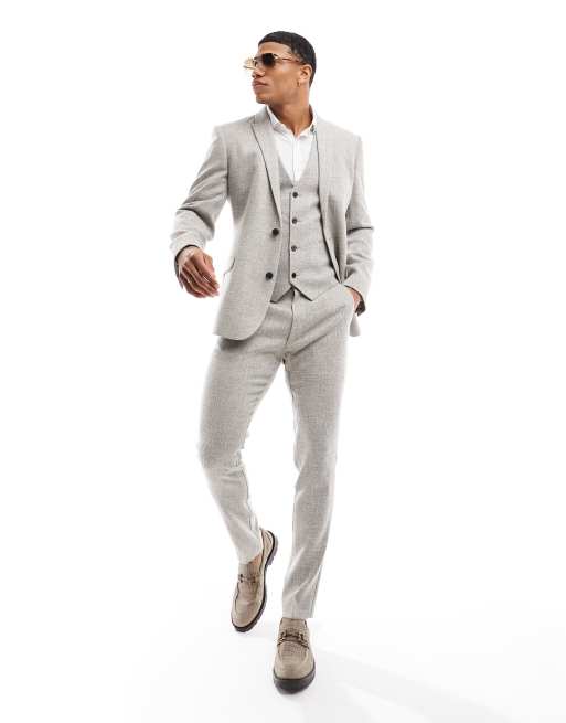 ASOS DESIGN skinny suit pants in beige microtexture