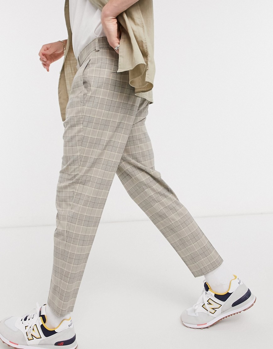 ASOS DESIGN skinny suit pants in beige prince of wales plaid-Neutral