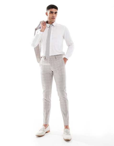 ASOS DESIGN skinny suit trousers in beige window pane check