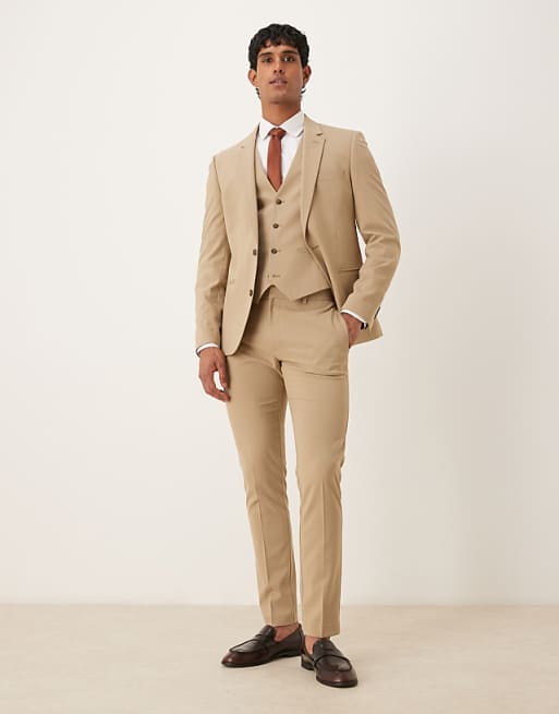 beige dress pants mens Men's offering breathable comfort and a relaxed yet polished look for warmer days ASOS Design Skinny Suit Pants