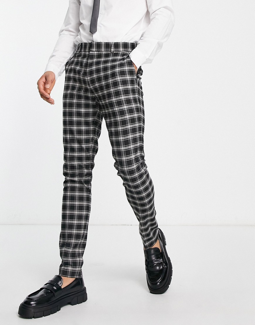 skinny suit pants in black and beige check