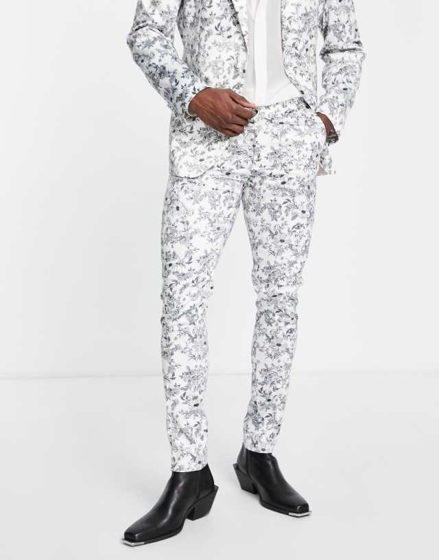 ASOS DESIGN skinny suit pants in black and white printed floral