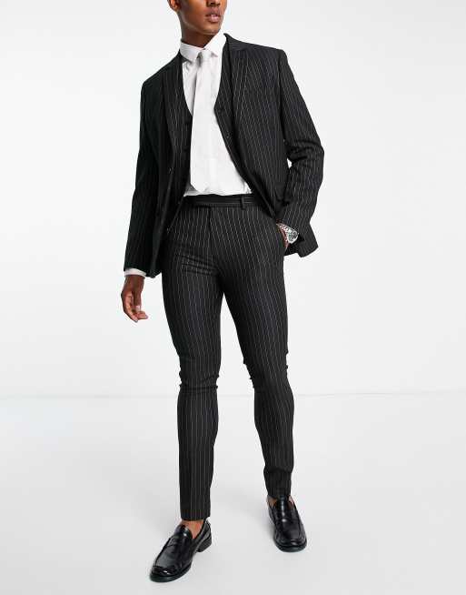 Mitchell - Black Pinstripe - Pin Stripe Suit Pants Ultra Slim, Suits