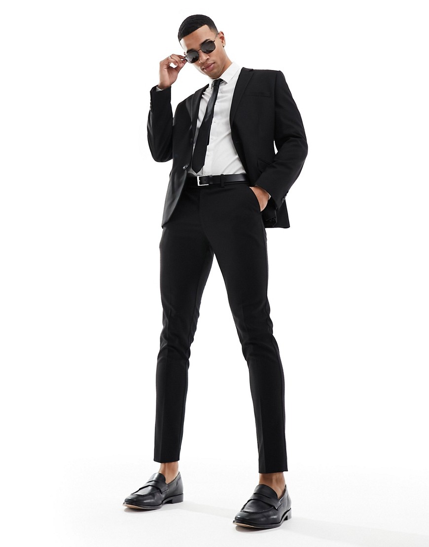 Shop Asos Design Skinny Suit Pants In Black Twill