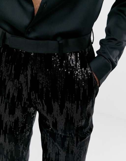 Black velvet suit pants