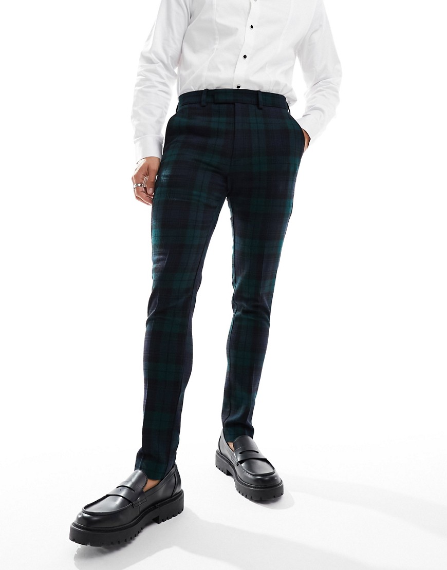 Asos Design Skinny Suit Pants In Blackwatch Check In Green