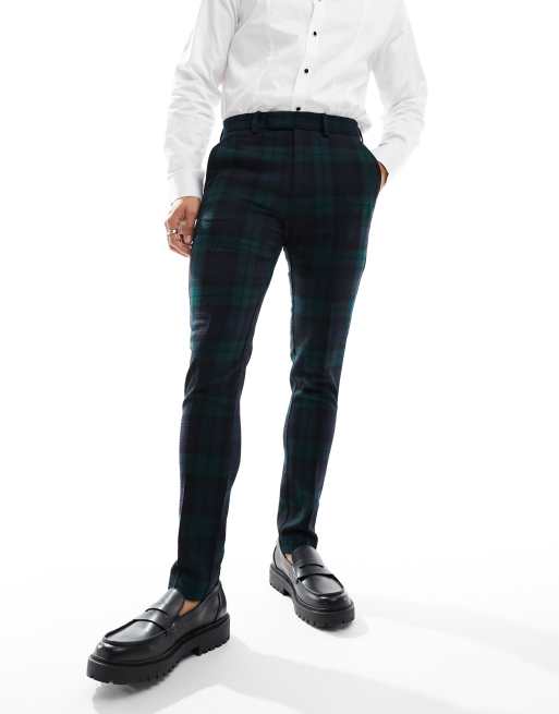ASOS DESIGN skinny suit pants in blackwatch check in green