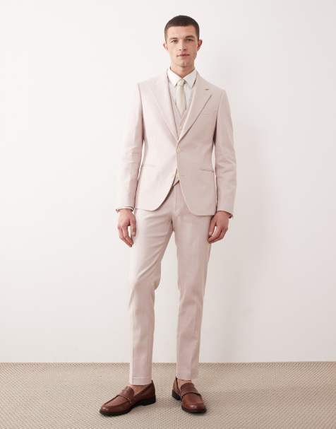 ASOS DESIGN skinny suit pants in brown linen rich - view 1