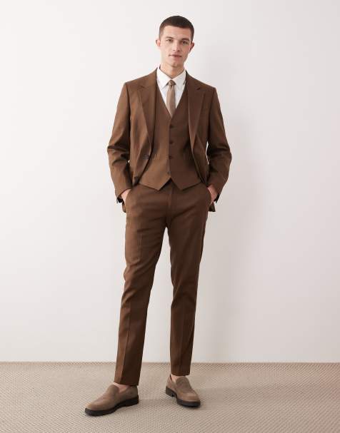 ASOS DESIGN skinny suit pants in brown linen rich - view 1