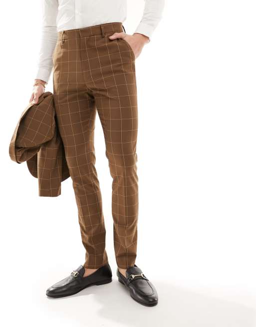 ASOS DESIGN skinny suit pants in brown tonal check ASOS