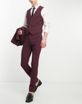 ASOS DESIGN super skinny wool mix suit pants in burgundy herringbone