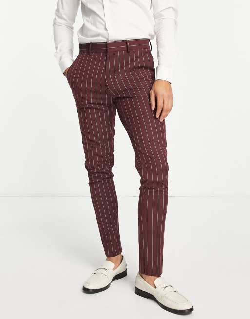 Maroon and white store striped pants