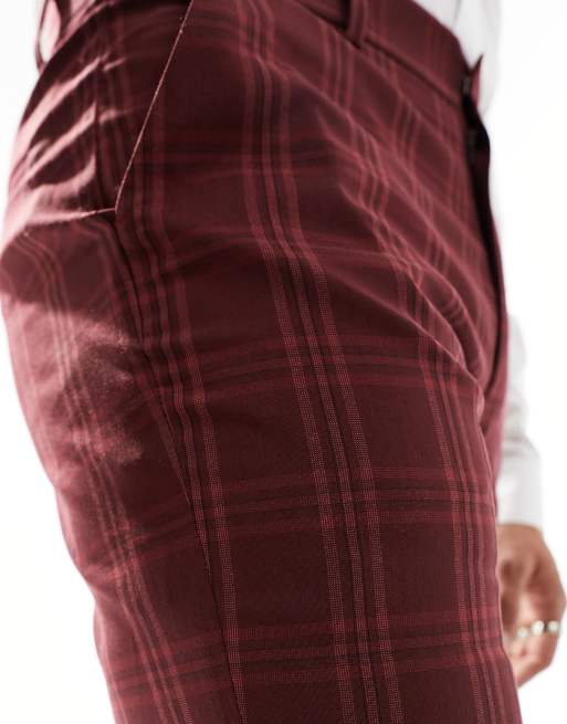 ASOS DESIGN skinny suit pants in burgundy tonal check