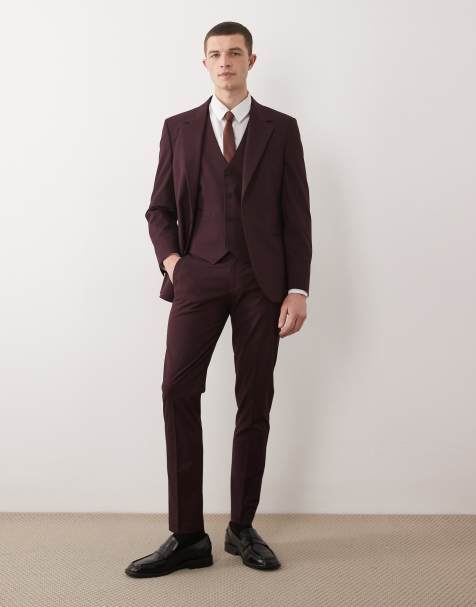 ASOS DESIGN skinny suit pants in burgundy - view 1