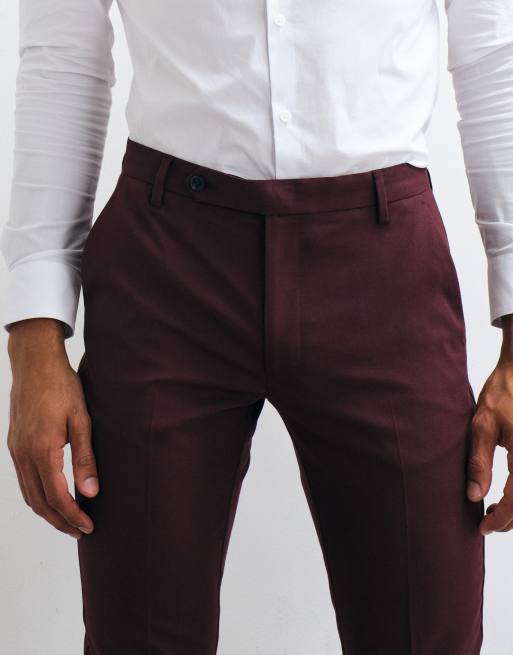 ASOS DESIGN skinny suit pants in burgundy, 3 of 5