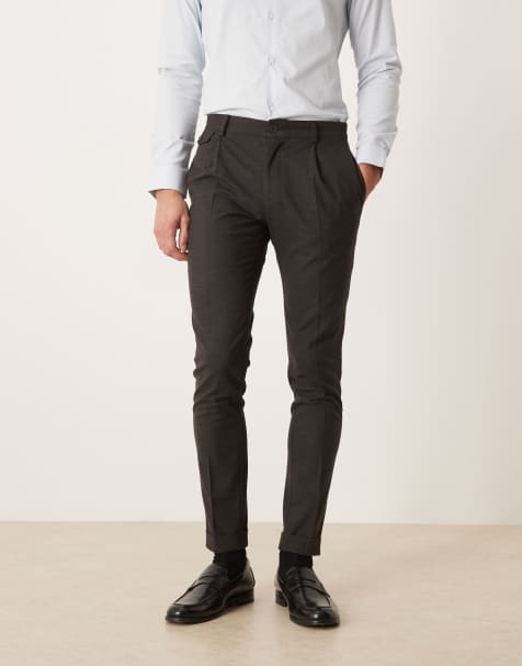 ASOS DESIGN skinny suit trousers in charcoal wool look herringbone