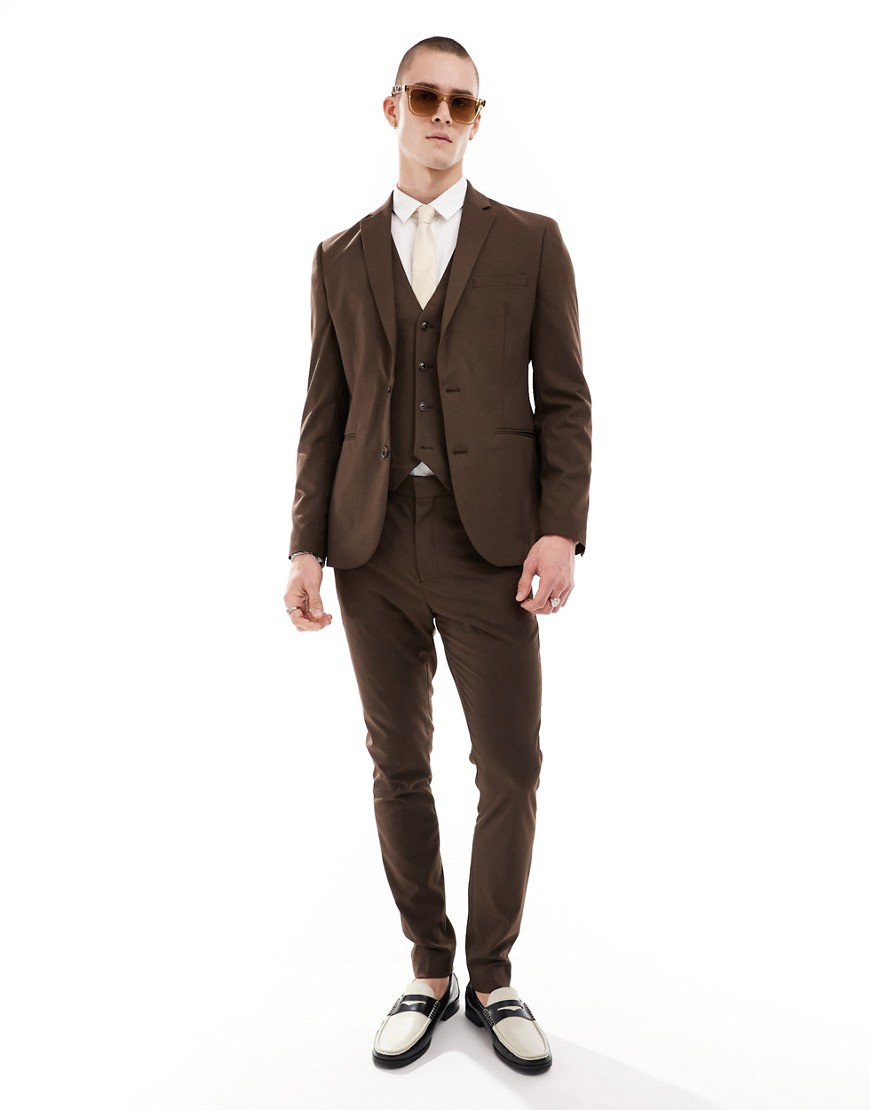 Asos Design Skinny Suit Pants In Chocolate Brown