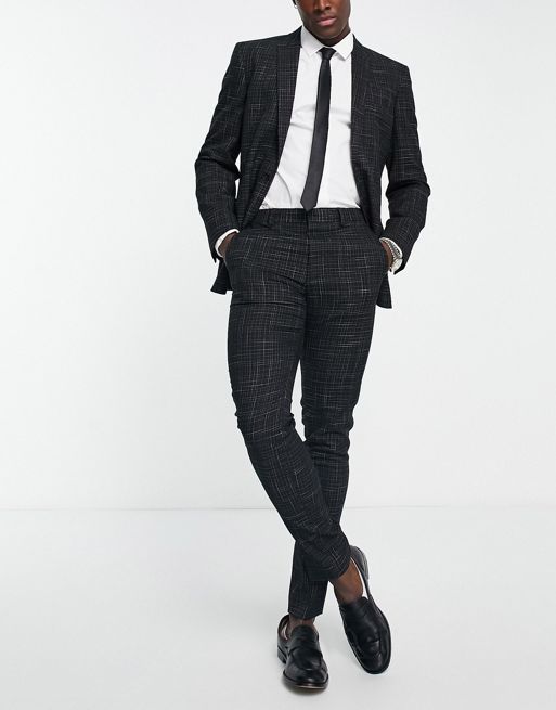 CerbeShops DESIGN skinny suit pants in crosshatch in black