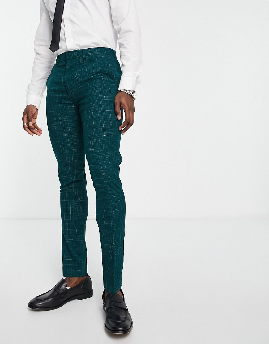 Asos Design Skinny Suit Pants In Crosshatch In Green
