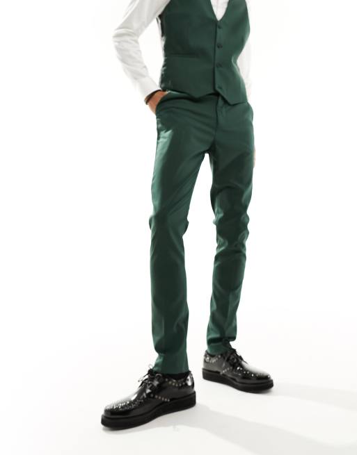 ASOS DESIGN super skinny suit pants in dark green and black tartan