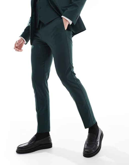 ASOS DESIGN skinny suit pants in dark green
