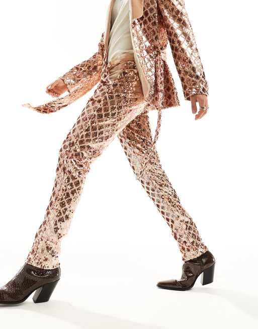 ASOS DESIGN skinny suit pants in diamond sequin in champagne, 2 of 5