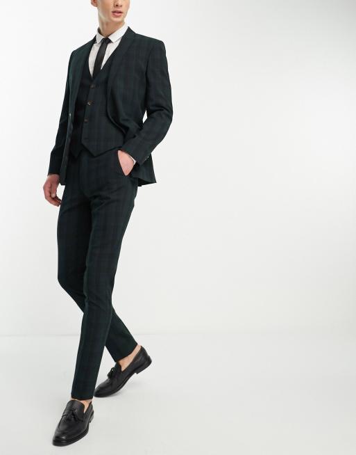 ASOS DESIGN skinny suit pants in forest green check