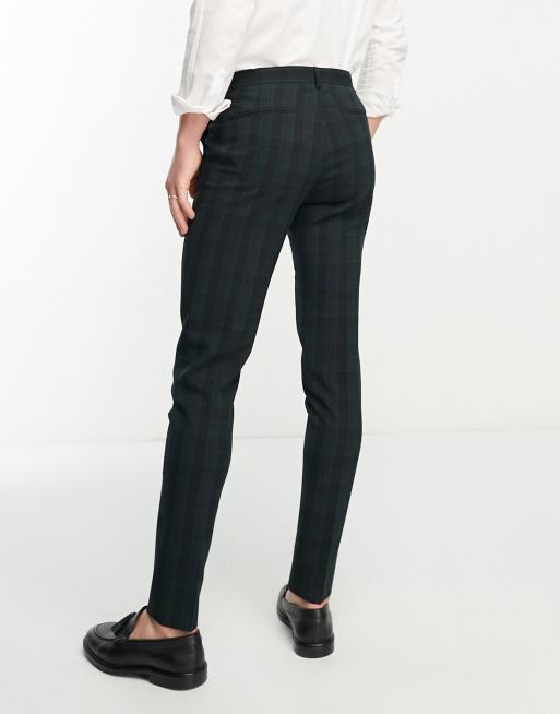 Slim Green Plaid Dress Pant